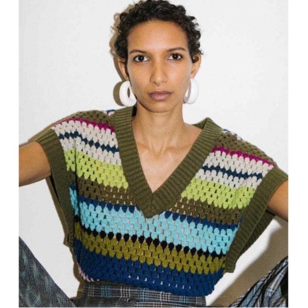 Baum Und Pferdgarten Colette Crochet Striped Wool Knit Sweater Vest Sz Medium - Picture 2 of 13